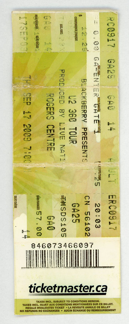 U2 360 Tour Concert Ticket Rogers Centre (Toronto, 2009)