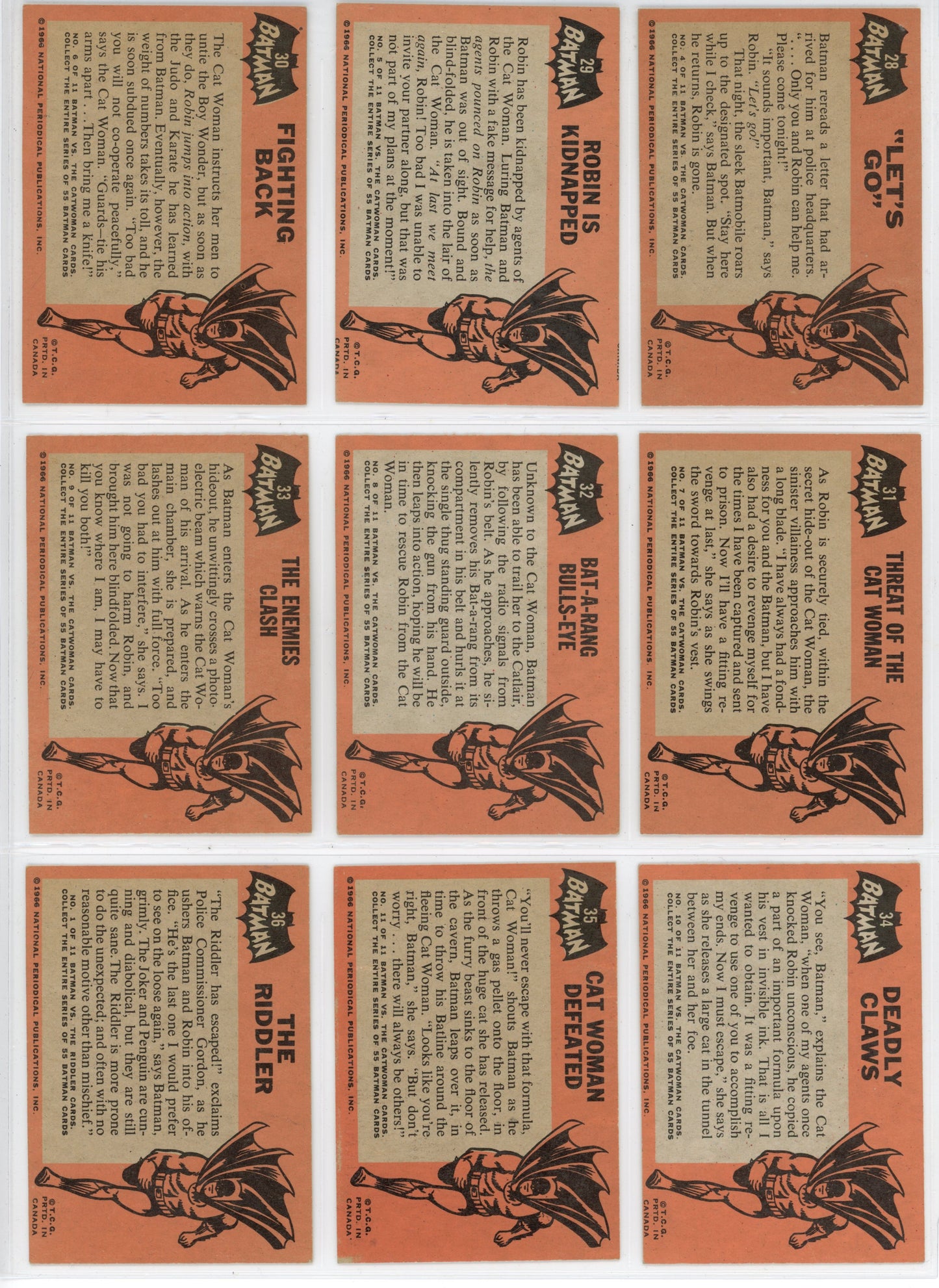 1966 O-Pee-Chee Batman Trading Cards Complete Set (54 Cards) Includes Rookie Card