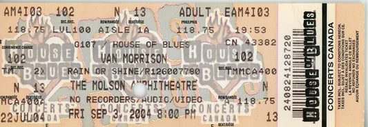 Van Morrison Vintage Concert Ticket Molson Amphitheatre (Toronto, 2004)