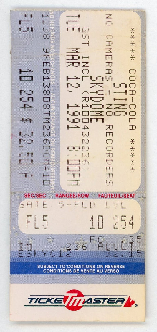 Sting Vintage Concert Ticket Skydome (Toronto, 1991)