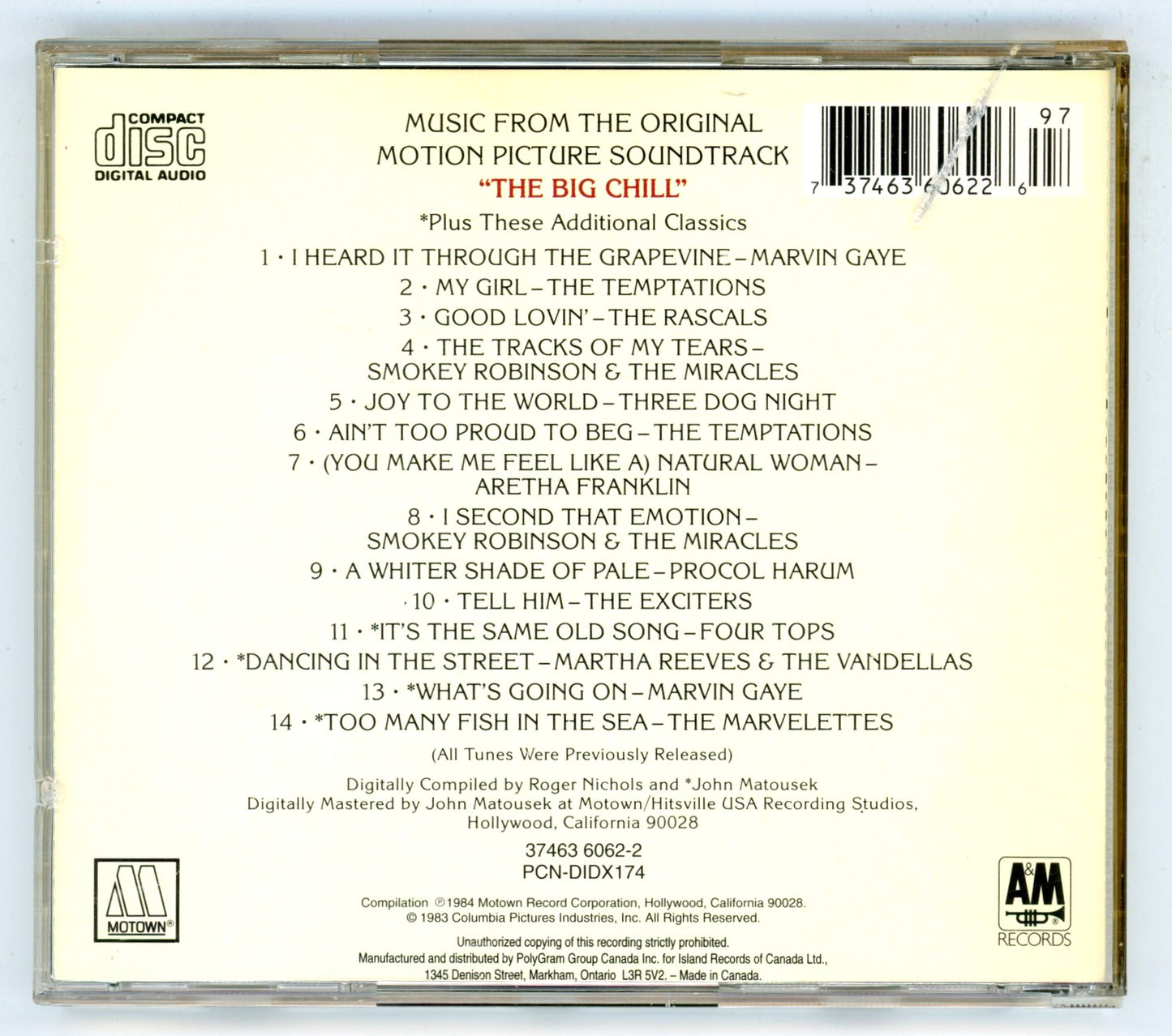 The Big Chill (1983) Motion Picture Soundtrack Vintage CD
