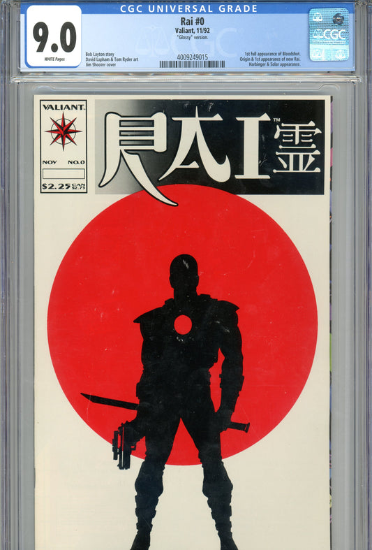 1992 Valiant Rai #0 Graded Comic Book Glossy Version CGC 9.0