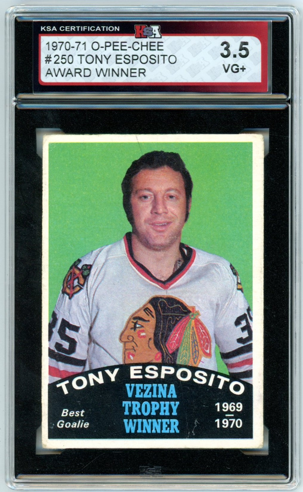 1970/71 OPC O-Pee-Chee Tony Esposito #250 Award Winner Graded Hockey Card KSA 3.5