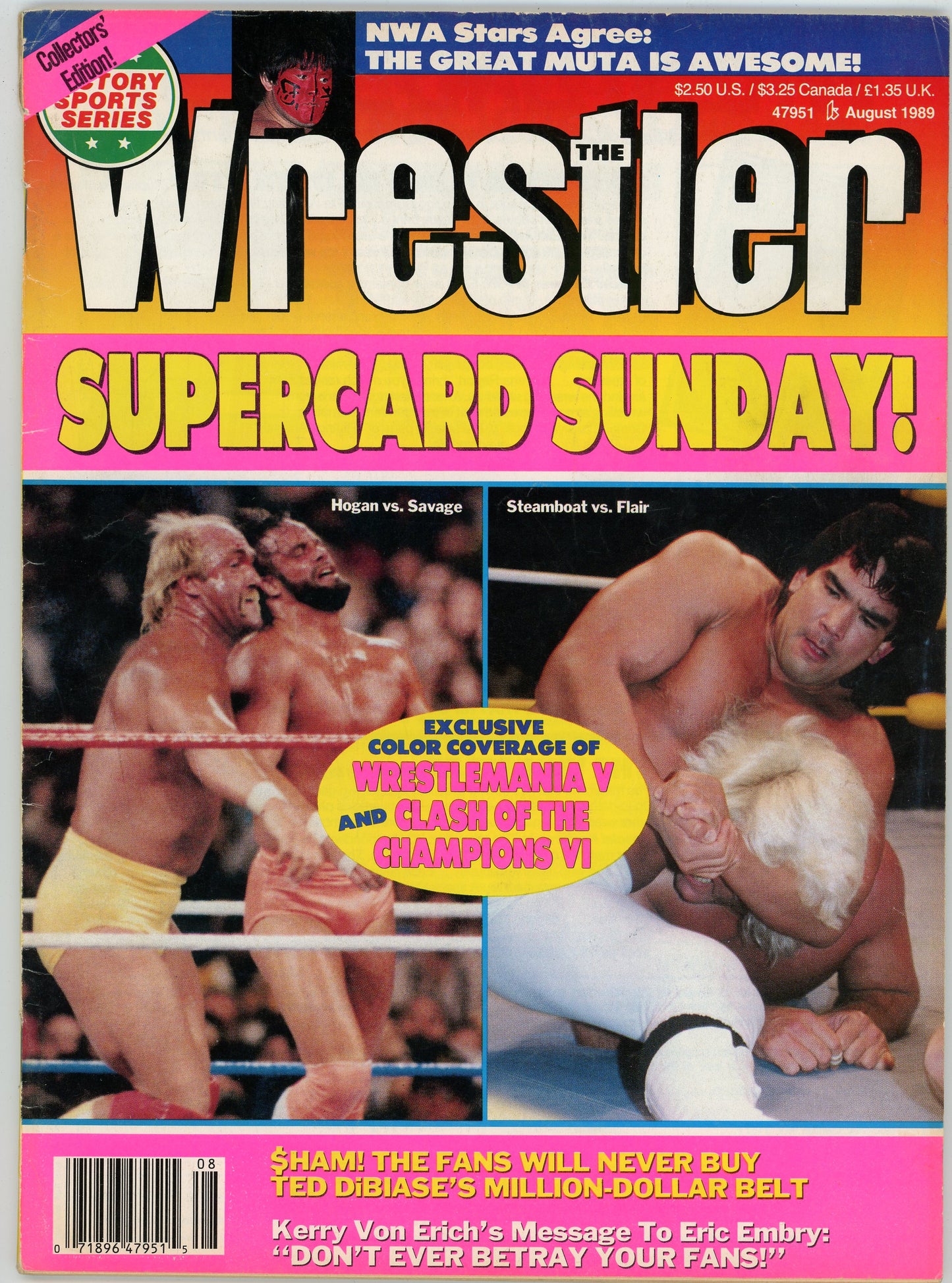 The Wrestler Vintage Wrestling Magazine (August, 1989) Hulk Hogan, Randy Savage