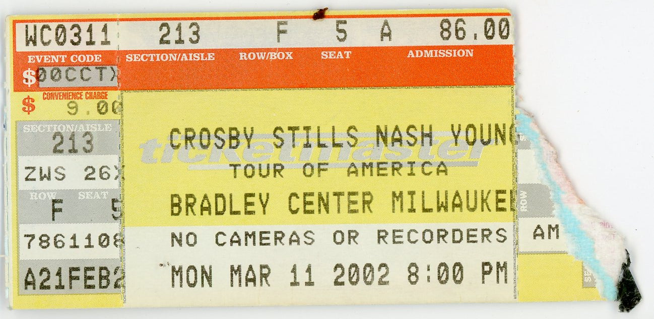 Crosby Stills Nash & Young Vintage Concert Ticket Bradley Center (Milwaukee, 2002)