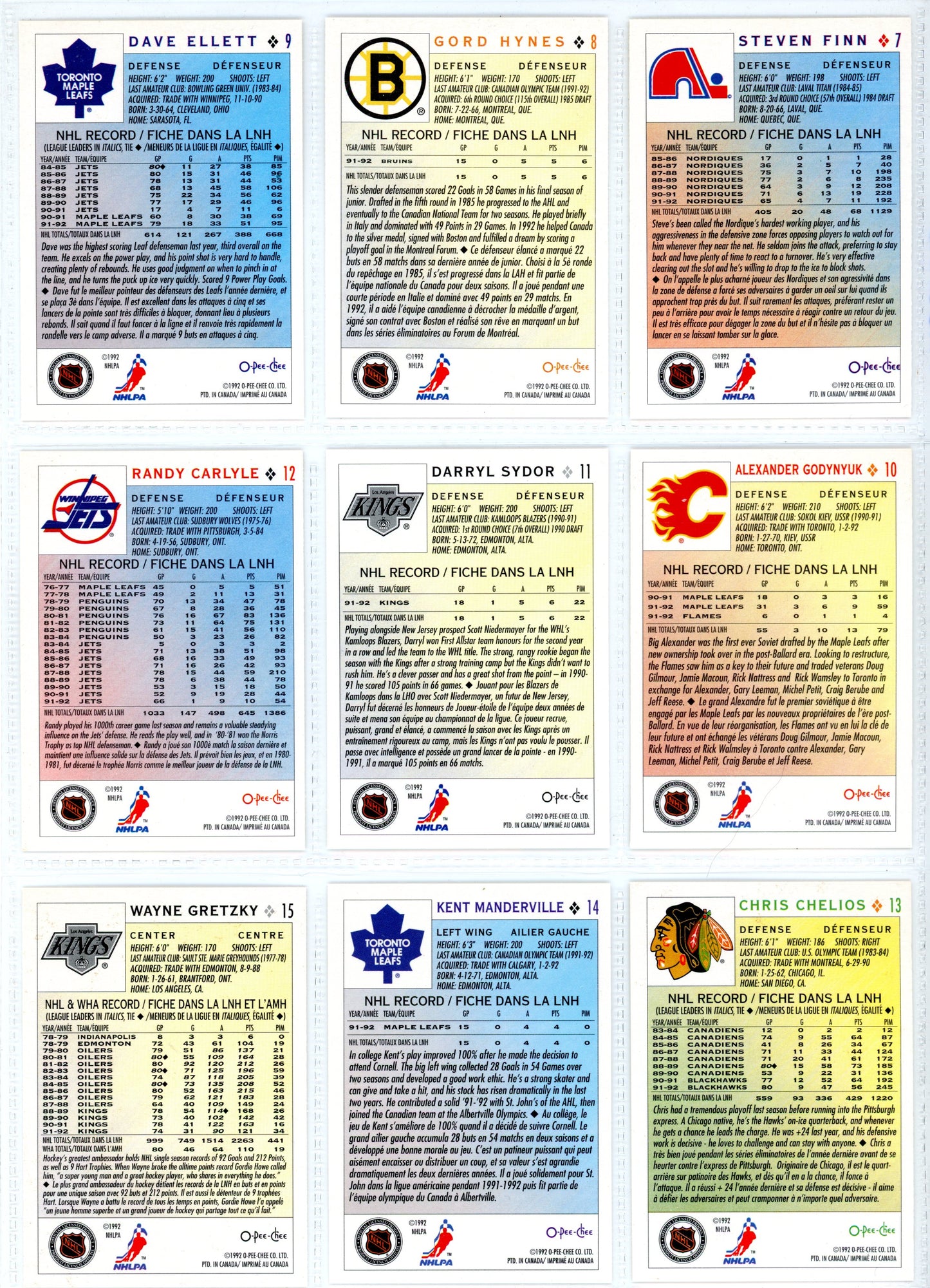 1992/93 O-Pee-Chee & OPC Premier NHL Hockey Card Complete Sets (528 Cards) + Inserts