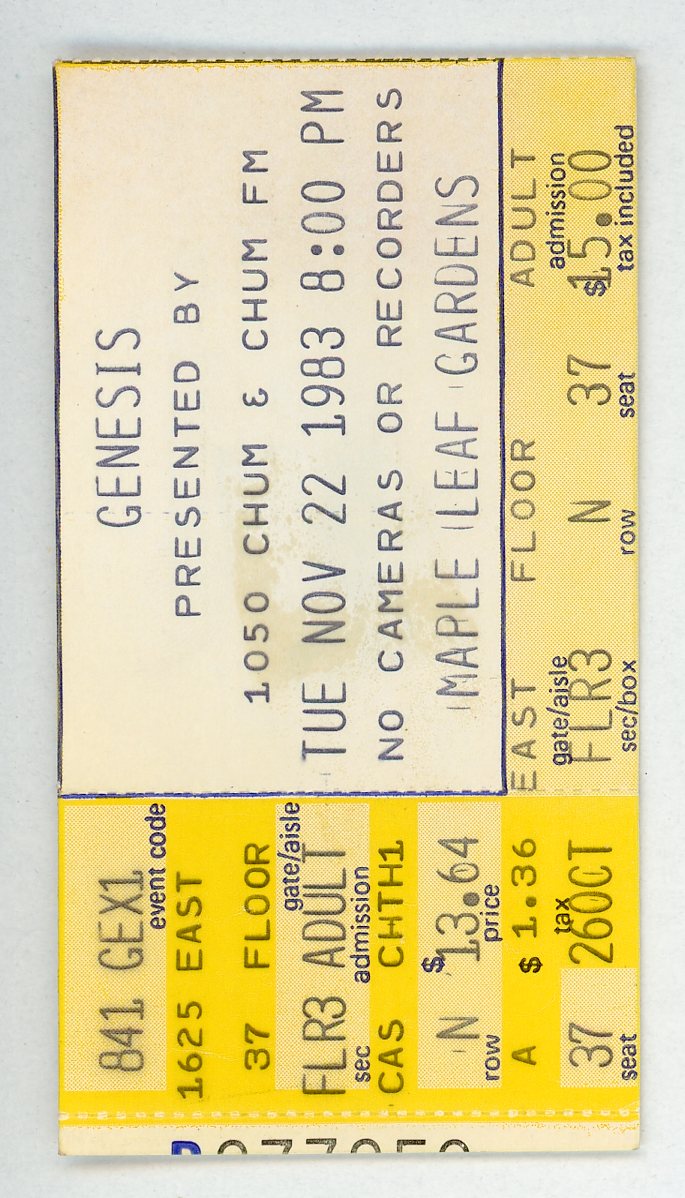 Genesis Vintage Concert Ticket Maple Leaf Gardens (Toronto, 1983)