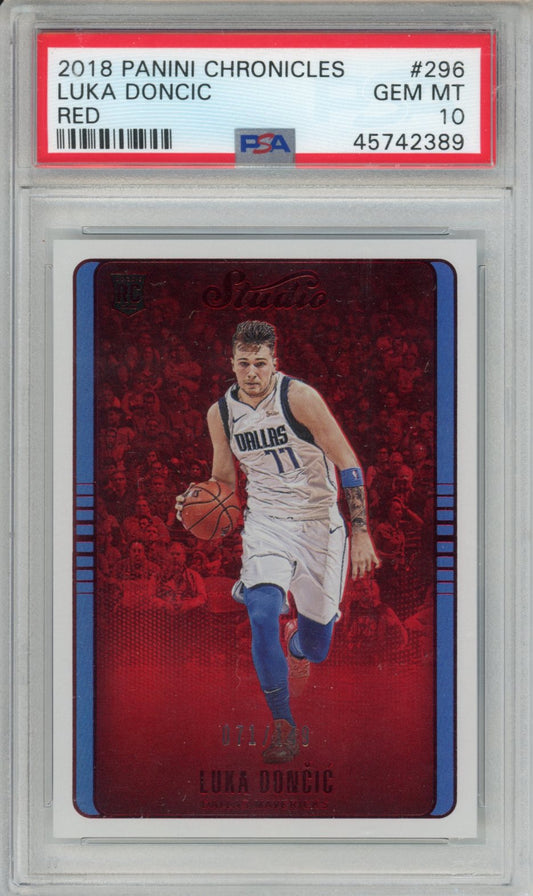 2018 Panini Chronicles Red Luka Doncic Graded Basketball Rookie Card #296 PSA 10 /149