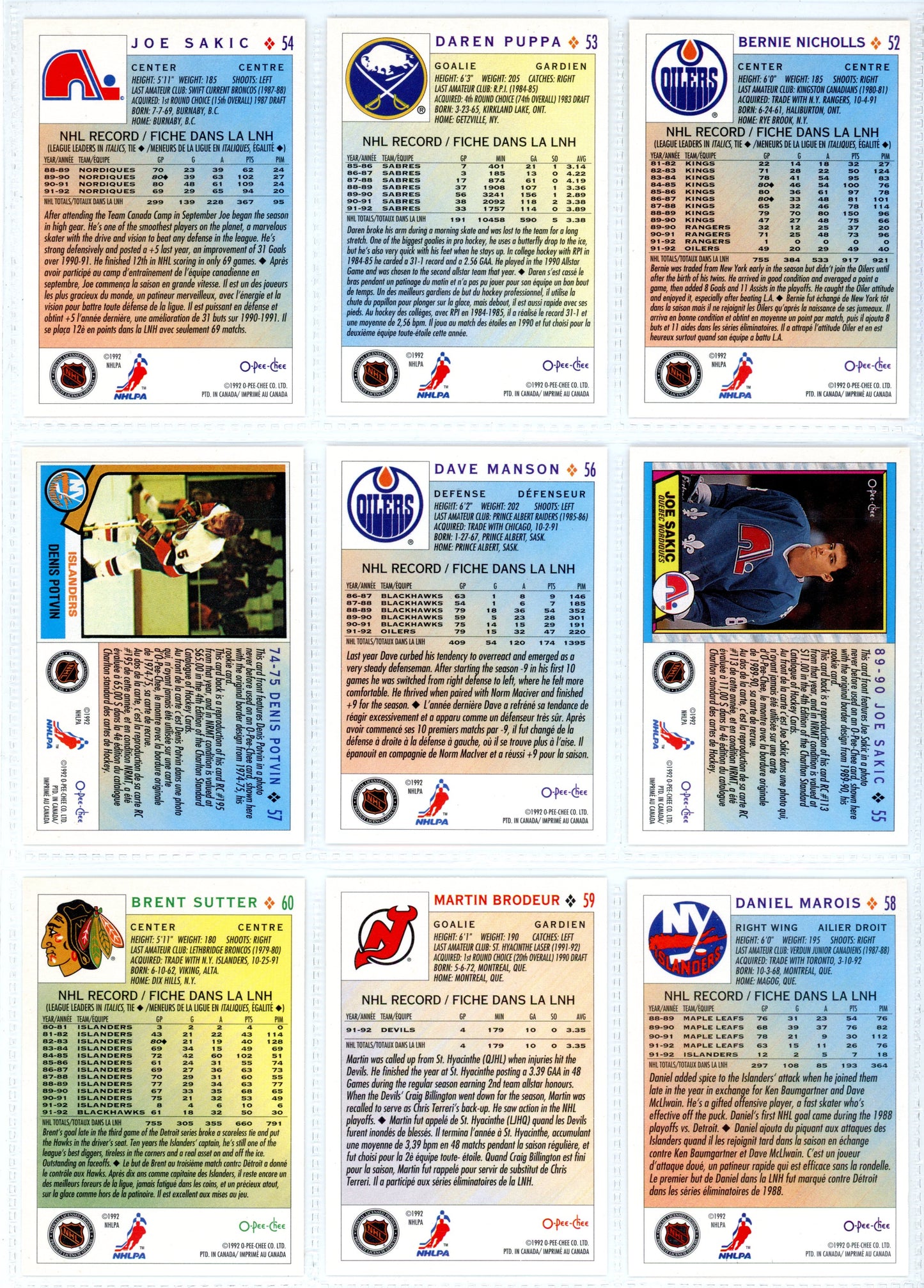 1992/93 O-Pee-Chee & OPC Premier NHL Hockey Card Complete Sets (528 Cards) + Inserts