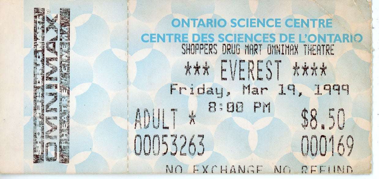 Everest Ontario Science Centre Vintage Pass (Toronto, 1999)
