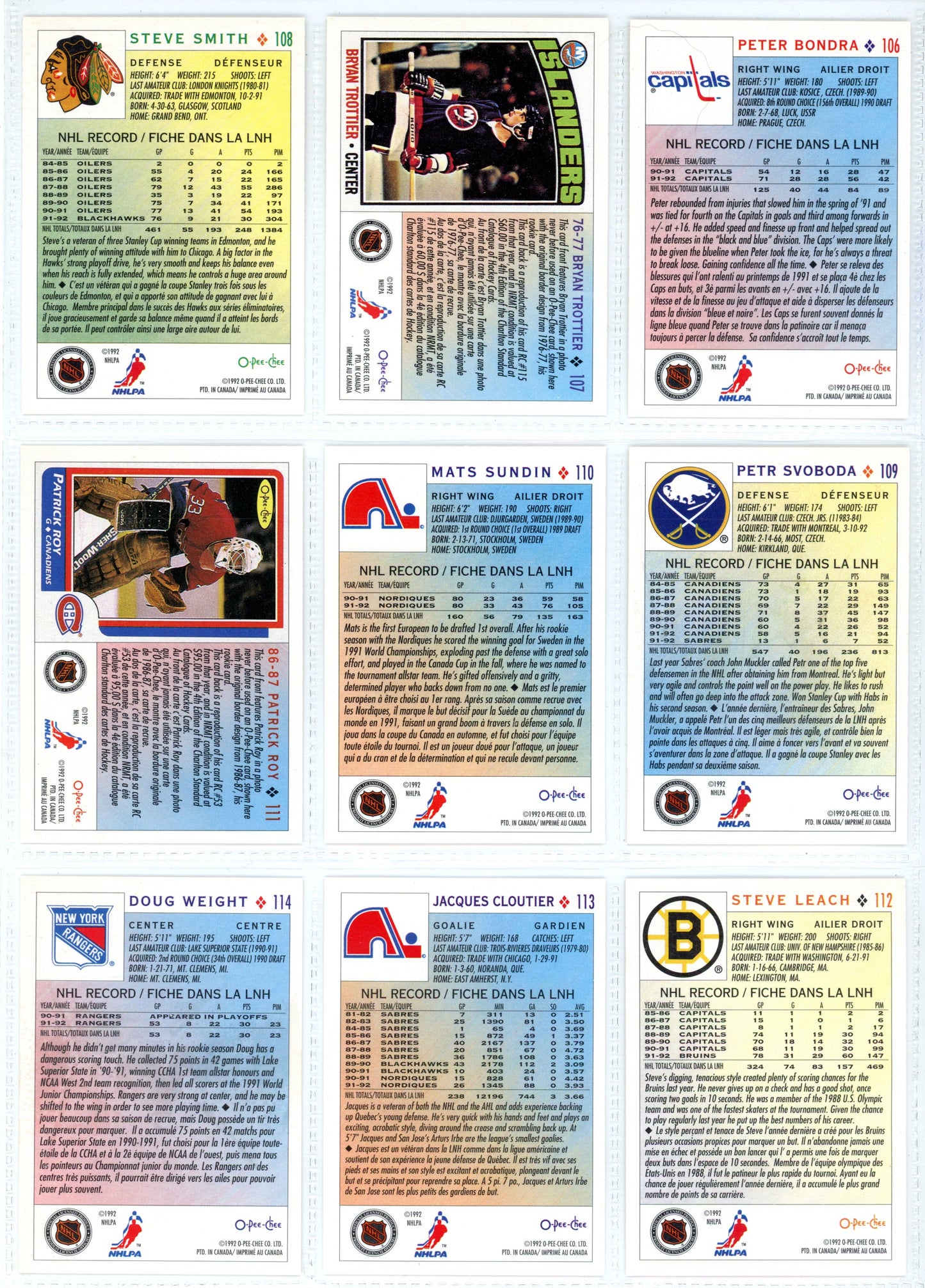 1992/93 O-Pee-Chee & OPC Premier NHL Hockey Card Complete Sets (528 Cards) + Inserts