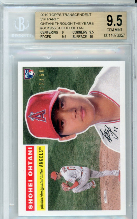 2019 Topps Transcendant Shohei Ohtani Through the Years VIP Party Graded Baseball Card BGS 9.5 /50