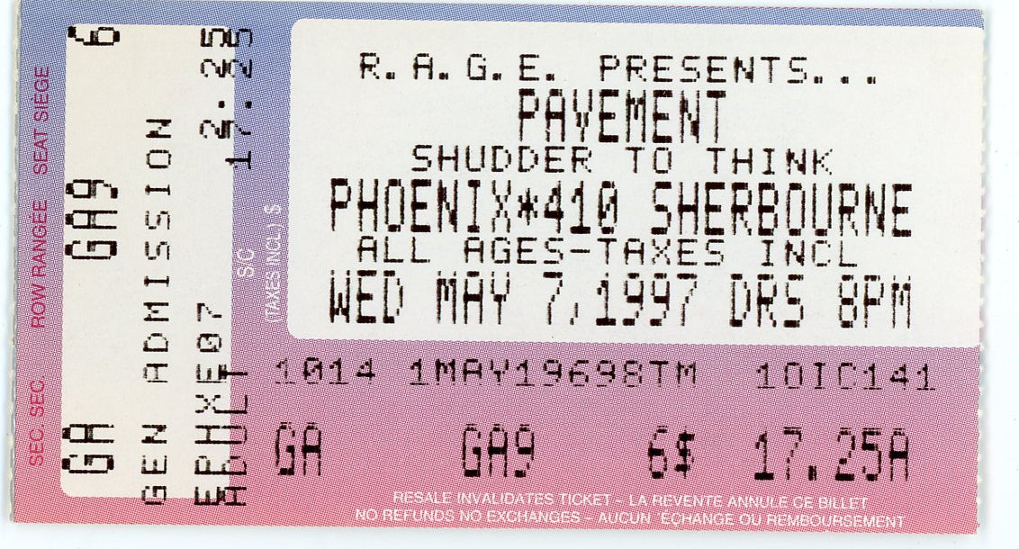 Pavement Vintage Concert Ticket Phoenix Concert Theatre (Toronto, 1997)