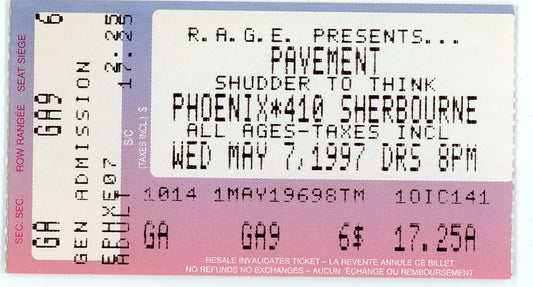 Pavement Vintage Concert Ticket Phoenix Concert Theatre (Toronto, 1997)