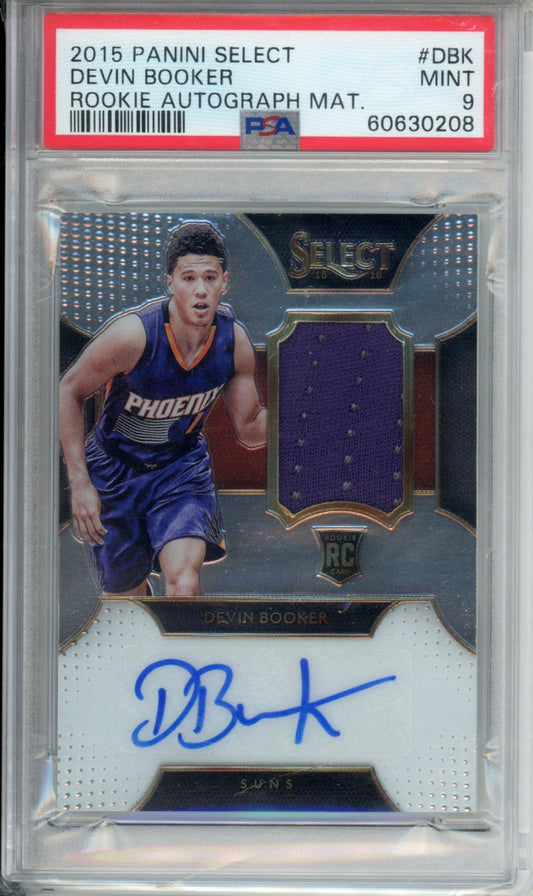 2015 Panini Select Devin Booker Graded Rookie Card #DBK PSA 9 Autograph Game Material /125