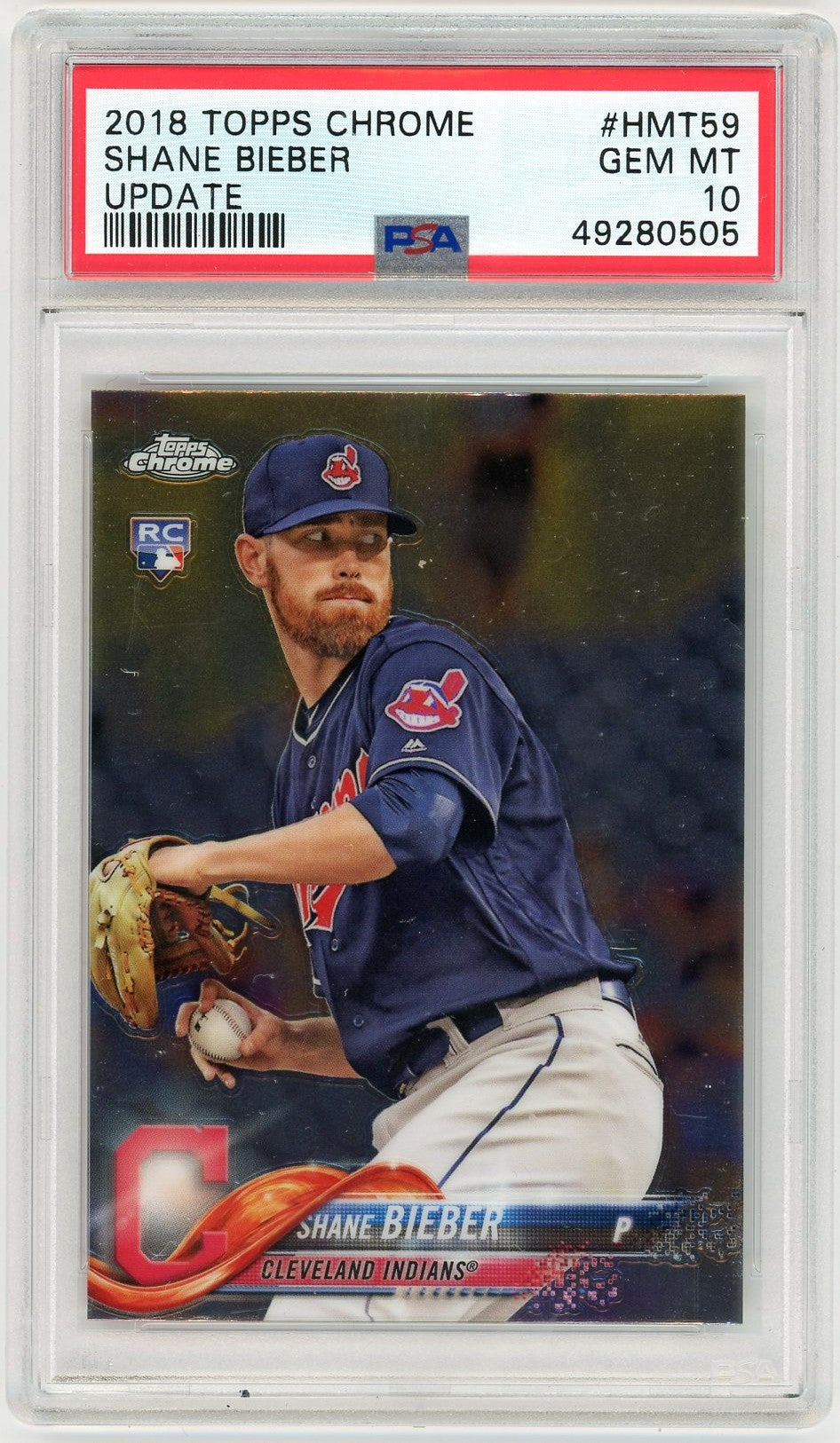 2018 Topps Chrome Update Shane Bieber Rookie Card #HMT59 PSA 10
