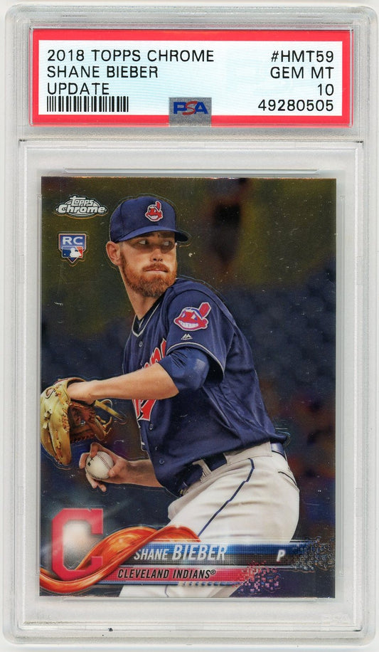 2018 Topps Chrome Update Shane Bieber Rookie Card #HMT59 PSA 10