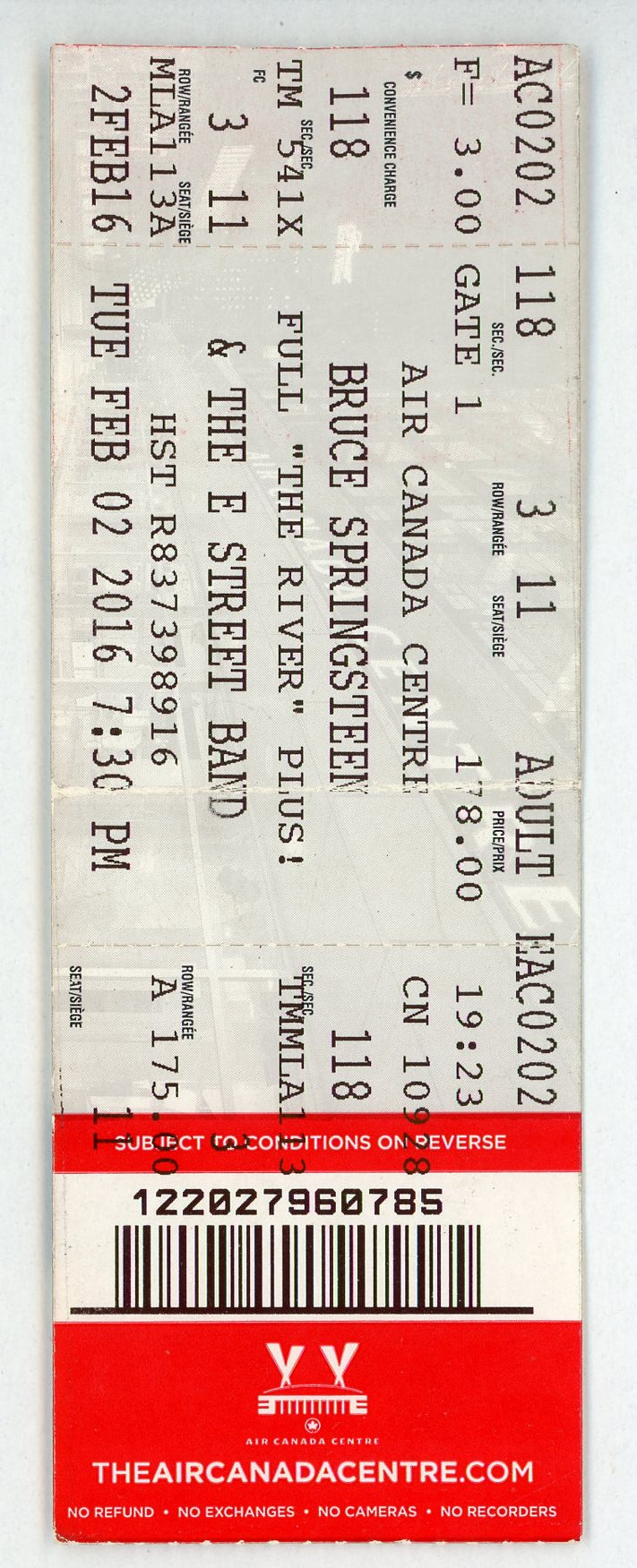 Bruce Springsteen & The E Street Band Concert Ticket Air Canada Centre (Toronto, 2016)