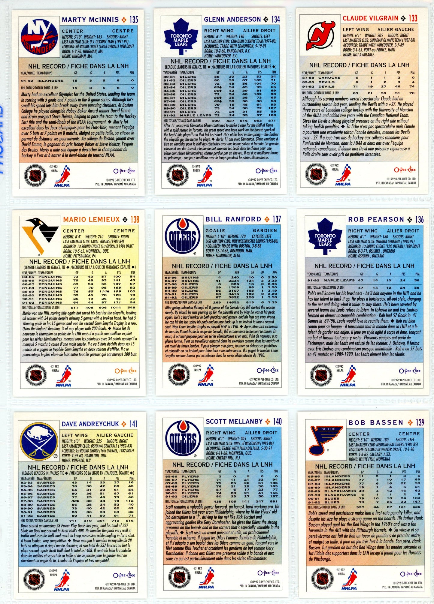 1992/93 O-Pee-Chee & OPC Premier NHL Hockey Card Complete Sets (528 Cards) + Inserts