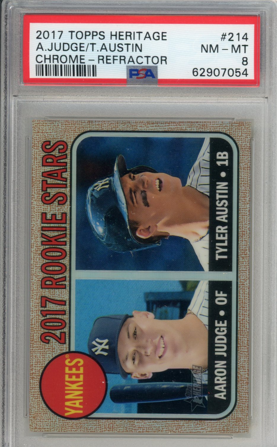 2017 Topps Heritage Aaron Judge, Tyler Austin Graded Rookie Card #214 PSA 8 /568