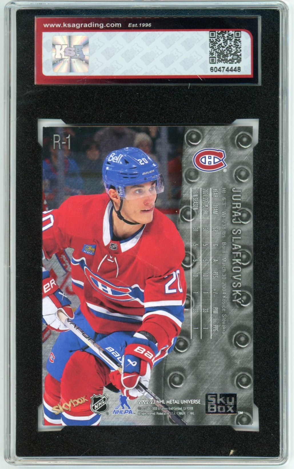 2022/23 Skybox Metal Universe Juraj Slafkovsky Retro '98/99 Graded Rookie Card #R-1 KSA 8