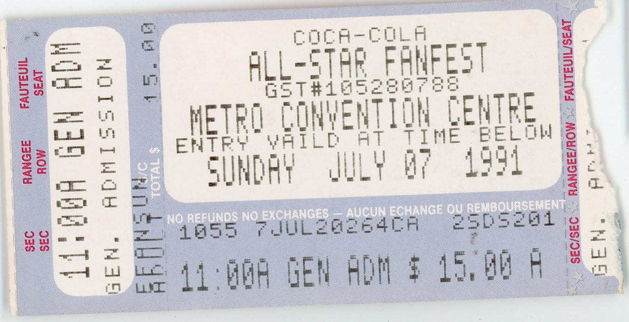 All-Star Fanfest Vintage Ticket Stub Metro Convention Centre (Toronto, 1991)