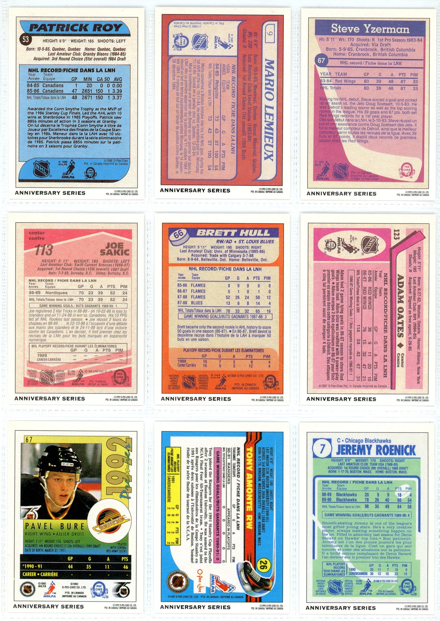 1992/93 O-Pee-Chee & OPC Premier NHL Hockey Card Complete Sets (528 Cards) + Inserts