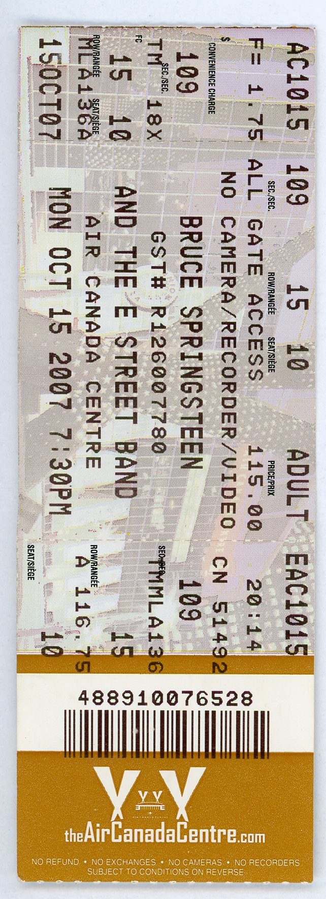 Bruce Springsteen & The E Street Band Concert Ticket Air Canada Centre (Toronto, 2007)