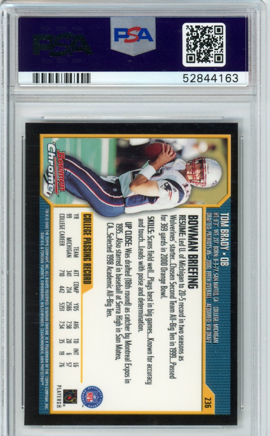 2000 Bowman Chrome Tom Brady #236 Graded Football Card PSA 8