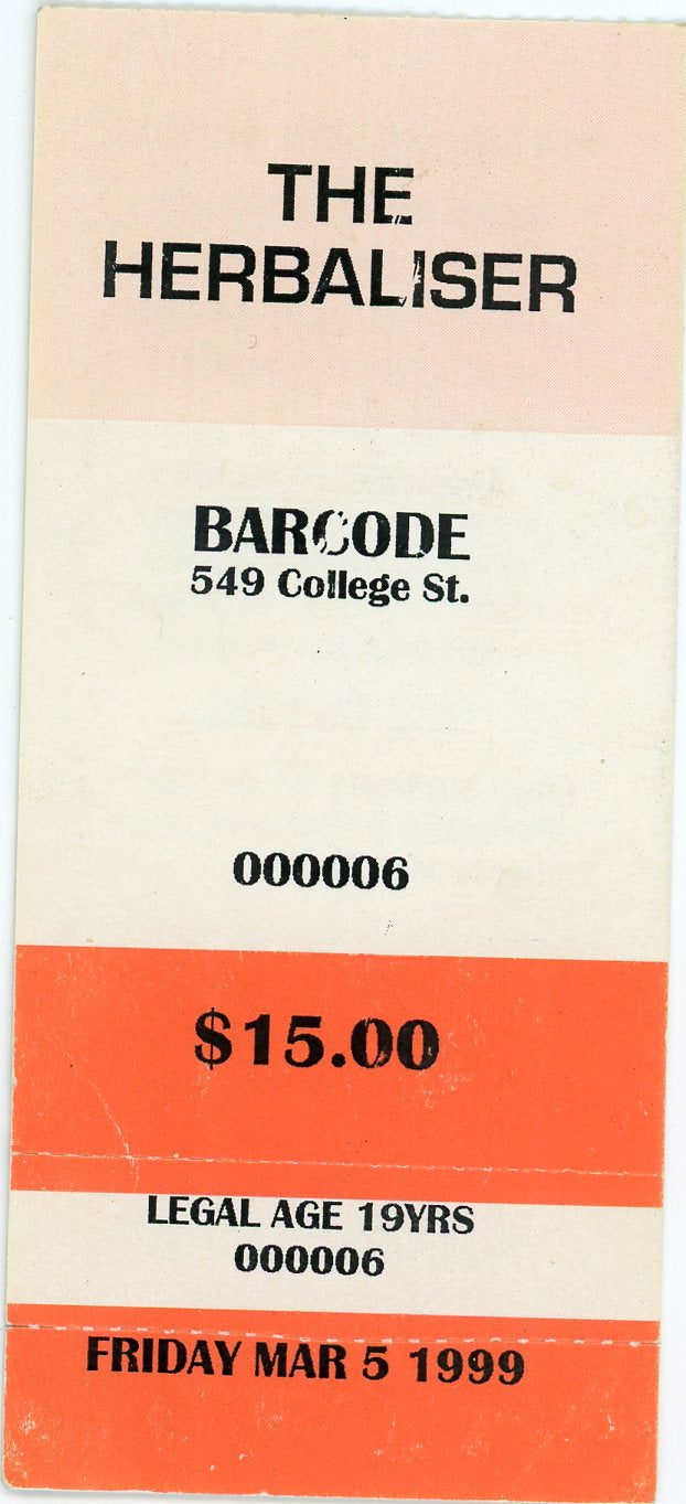 The Herbaliser Vintage Concert Ticket Barcode (Toronto, 1999)