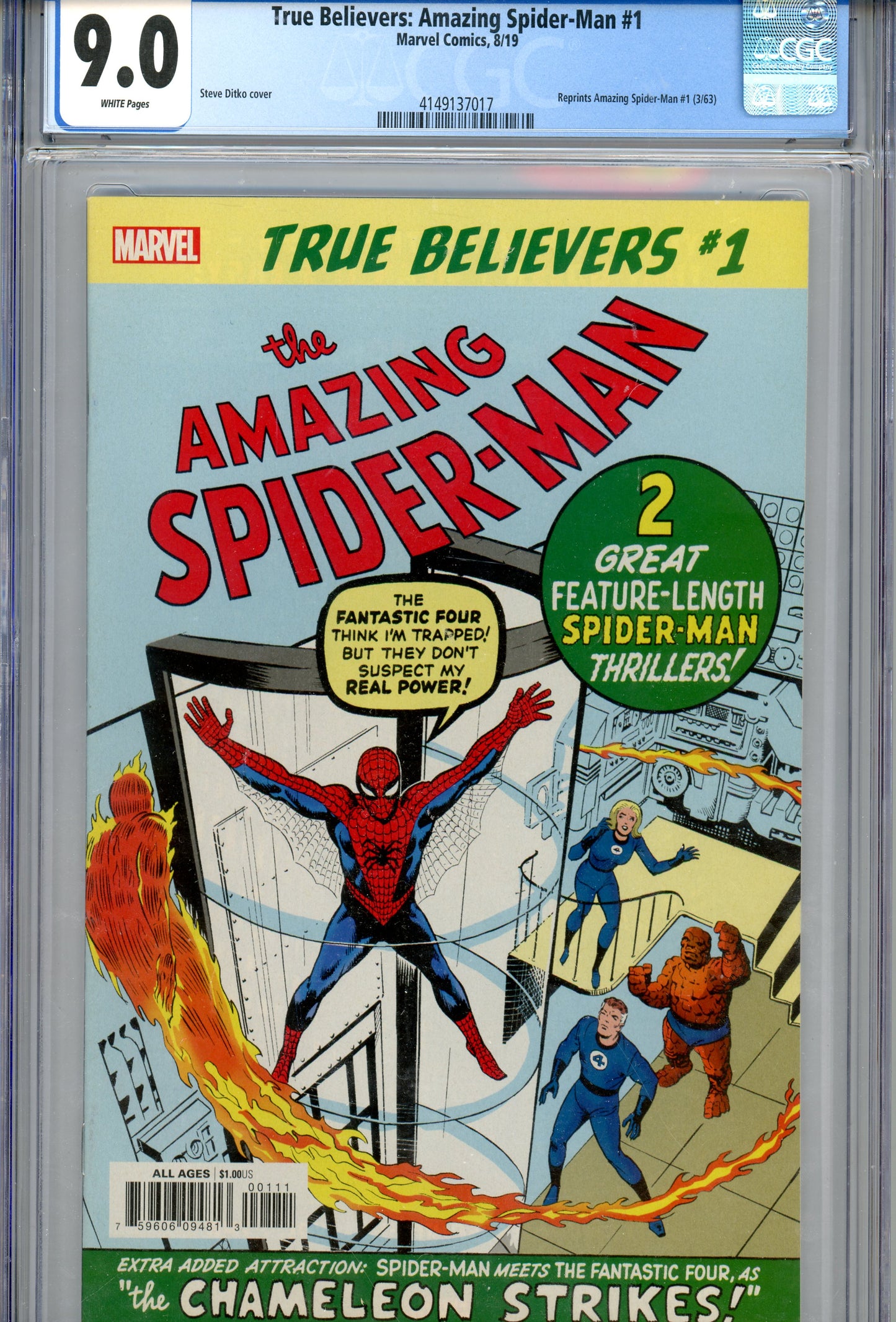 2019 True Believers: Amazing Spider-Man #1 Graded Comic Book 1963 Reprint CGC 9.0