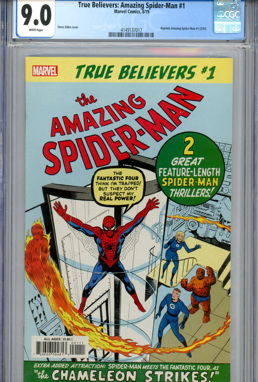 2019 True Believers: Amazing Spider-Man #1 Graded Comic Book 1963 Reprint CGC 9.0