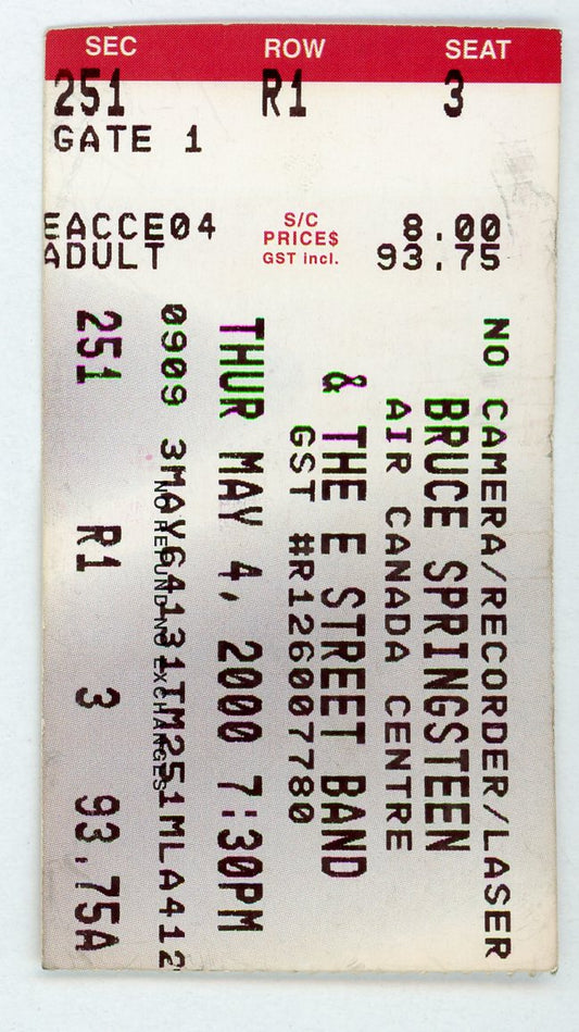 Bruce Springsteen & The E Street Band Concert Ticket Stub Air Canada Centre (Toronto, 2000)