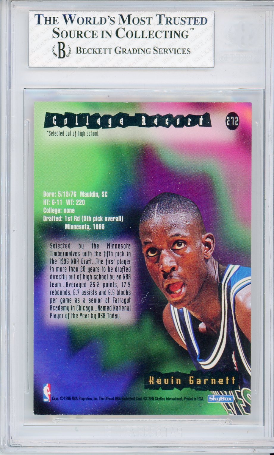 1995-96 Hoops Kevin Garnett #272 Graded Rookie Card BGS 8