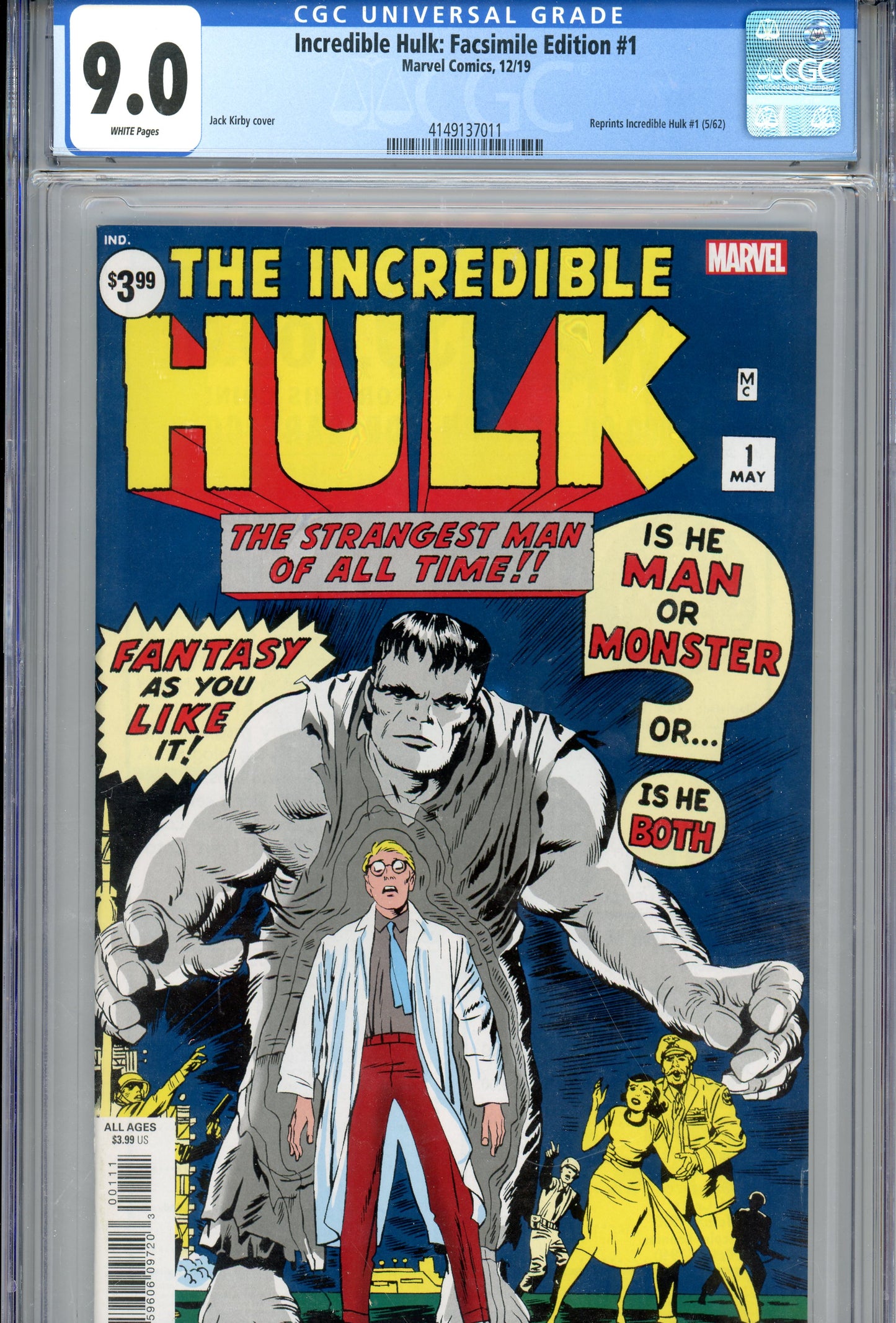 2019 The Incredible Hulk: Facsimile Edition #1 Graded Comic Book 1962 Facsimile Reprint CGC 9.0