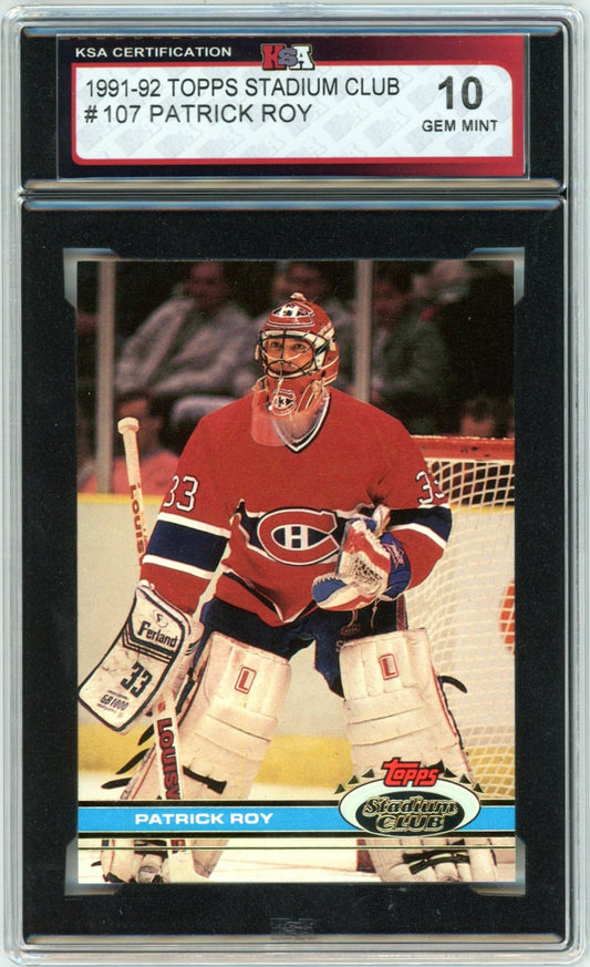 1991/92 Topps Stadium Club Patrick Roy #107 Graded Hockey Card KSA 10