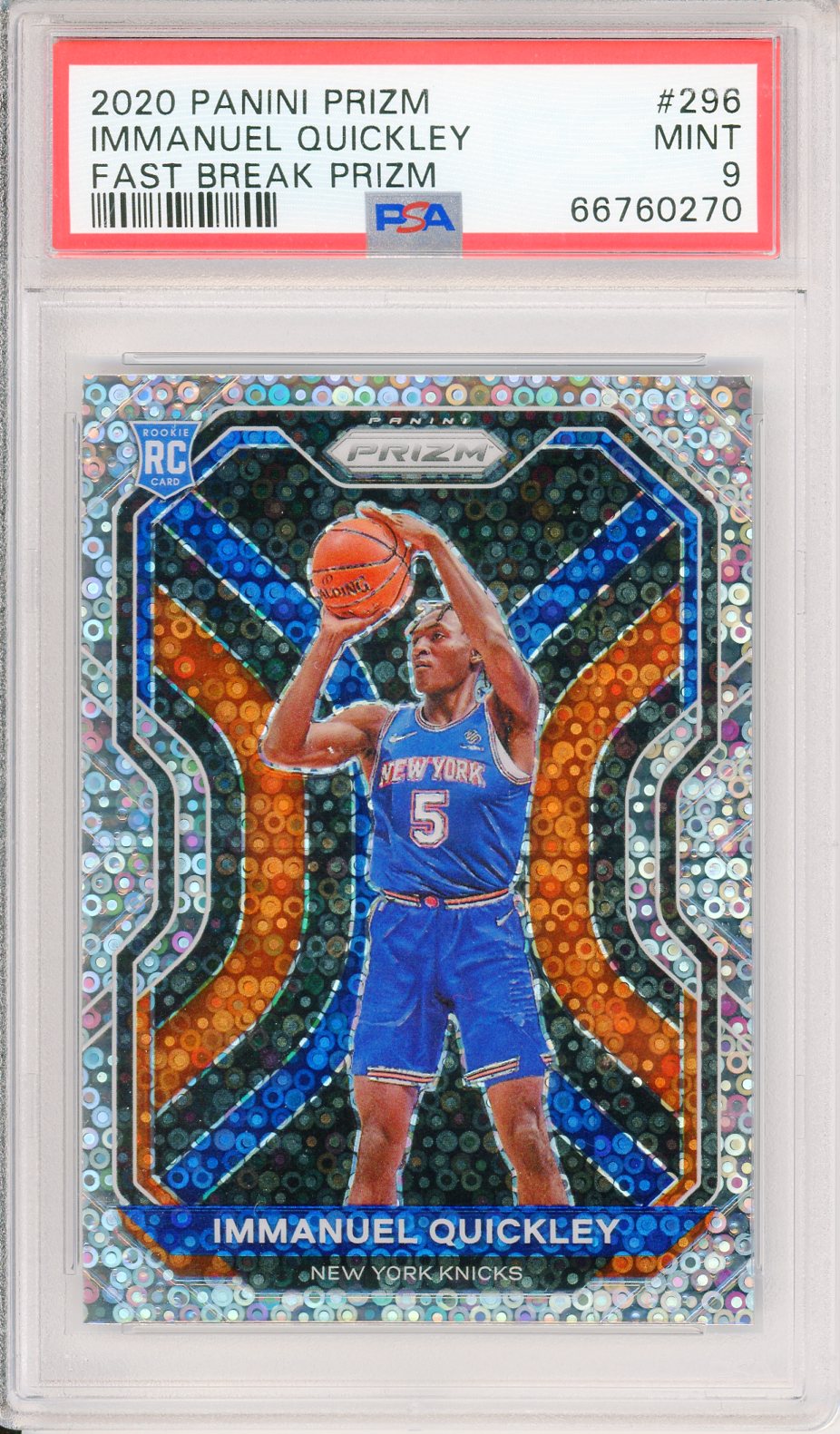 2020 Panini Prizm Immanuel Quickley Fast Break Prizm Graded Rookie Card PSA 9