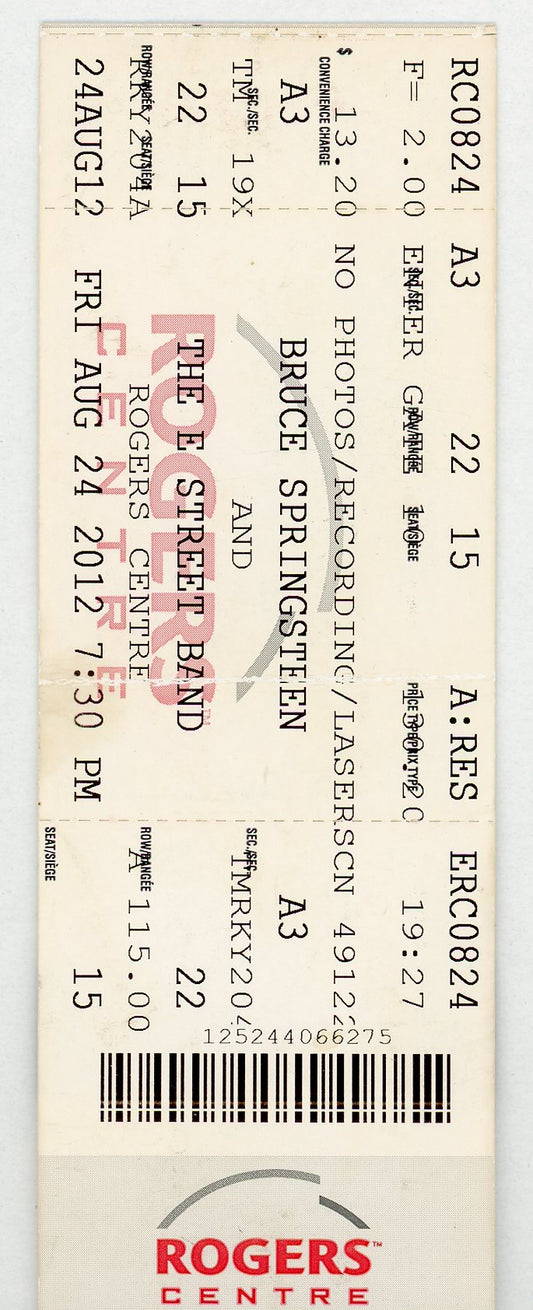 Bruce Springsteen & The E Street Band Concert Ticket Rogers Centre (Toronto, 2012)