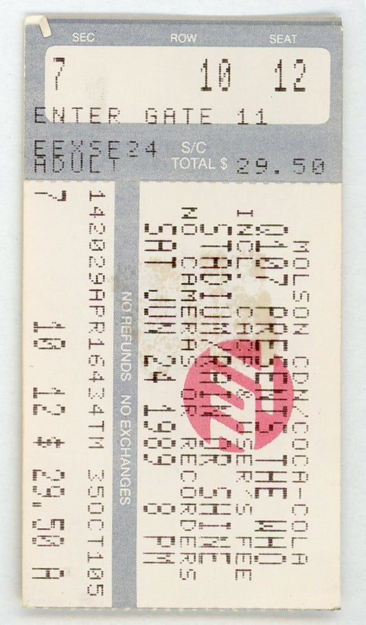 The Who Vintage Concert Ticket Exhibition Stadium (Toronto, 1989)