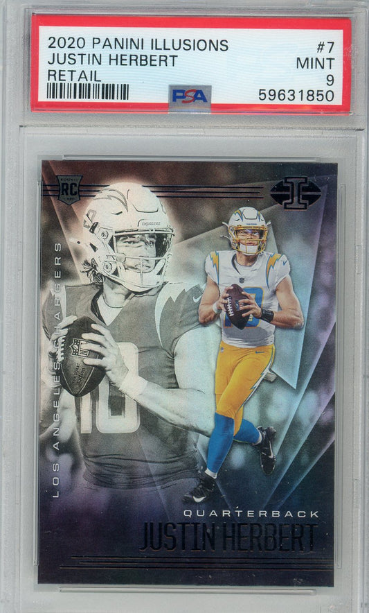 2020 Panini Illusions Justin Herbert Graded Rookie Card #7 PSA 9