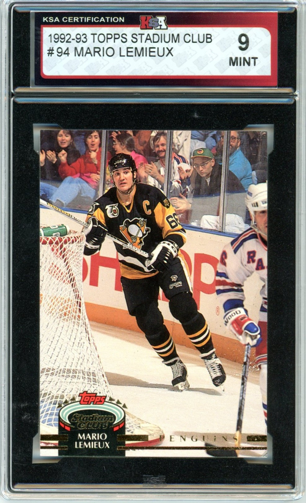 1992/93 Topps Stadium Club Mario Lemieux #94 Graded Hockey Card KSA 9