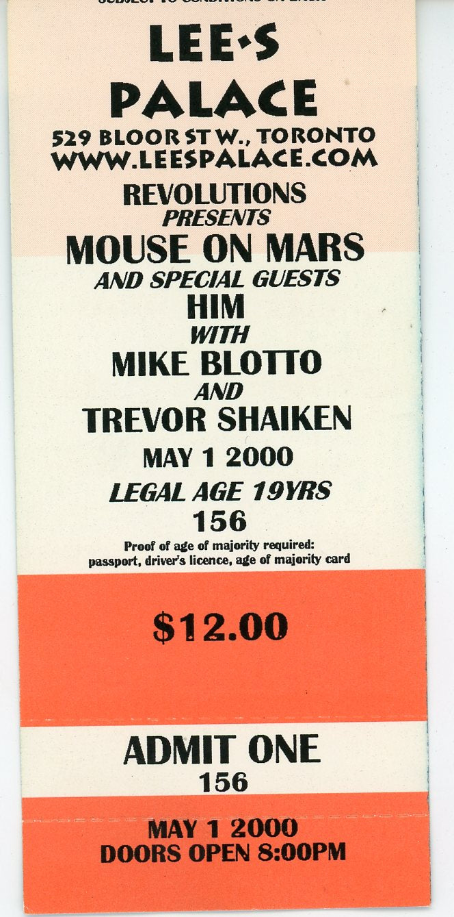 Mouse on Mars Vintage Concert Ticket Stub Lee's Palace (Toronto, 2000)