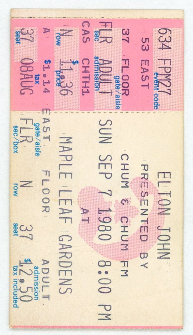 Elton John Vintage Concert Ticket Maple Leaf Gardens (Toronto, 1980)