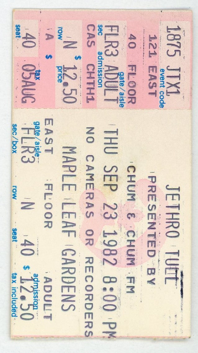 Jethro Tull Vintage Concert Ticket Maple Leaf Gardens (Toronto, 1982)