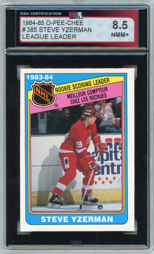 1984/85 OPC O-Pee-Chee Steve Yzerman League Leader Graded Rookie Card #385 KSA 8.5