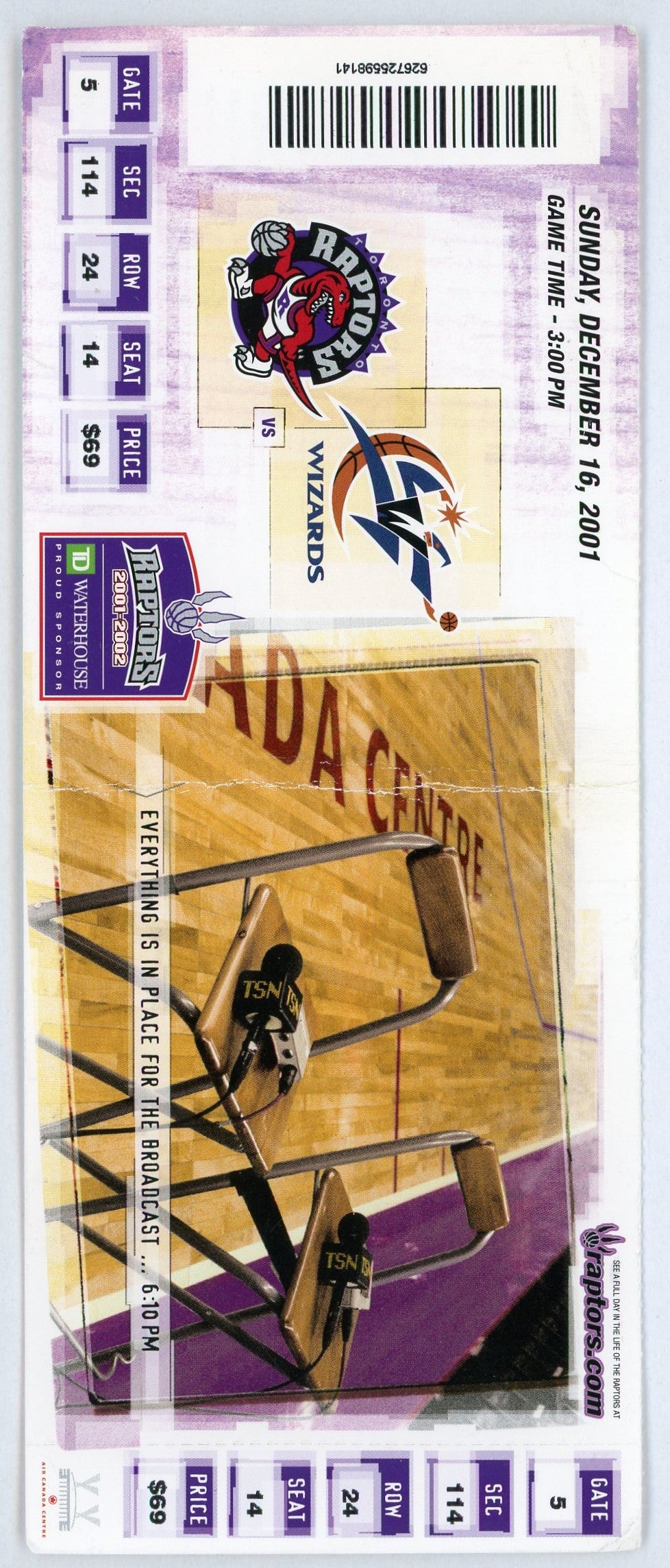 Toronto Raptors vs. Washington Ticket Air Canada Centre (Toronto, 2001) 1st Michael Jordan Wizard