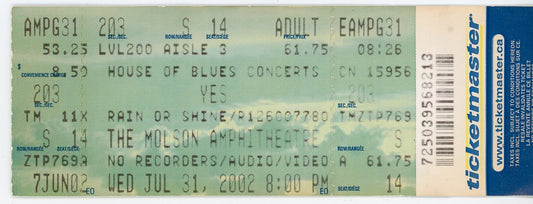 Yes Vintage Concert Ticket Molson Amphitheatre (Toronto, 2002)