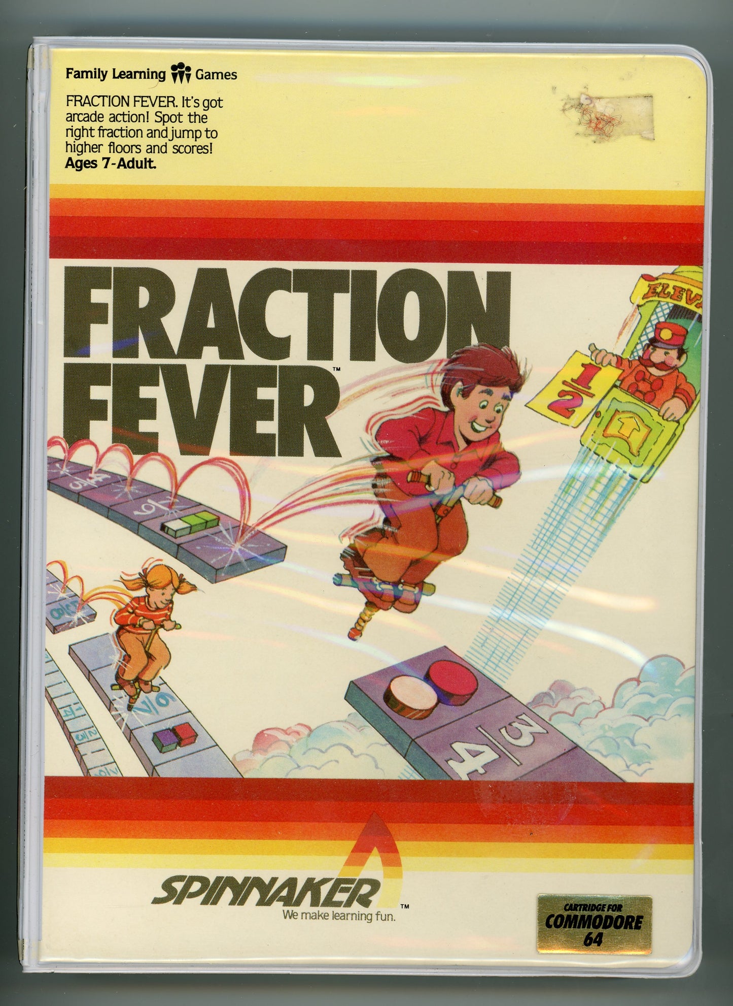 1983 Spinnaker Fraction Fever Commodore 64 Video Game Cartridge Plus Box, Manual