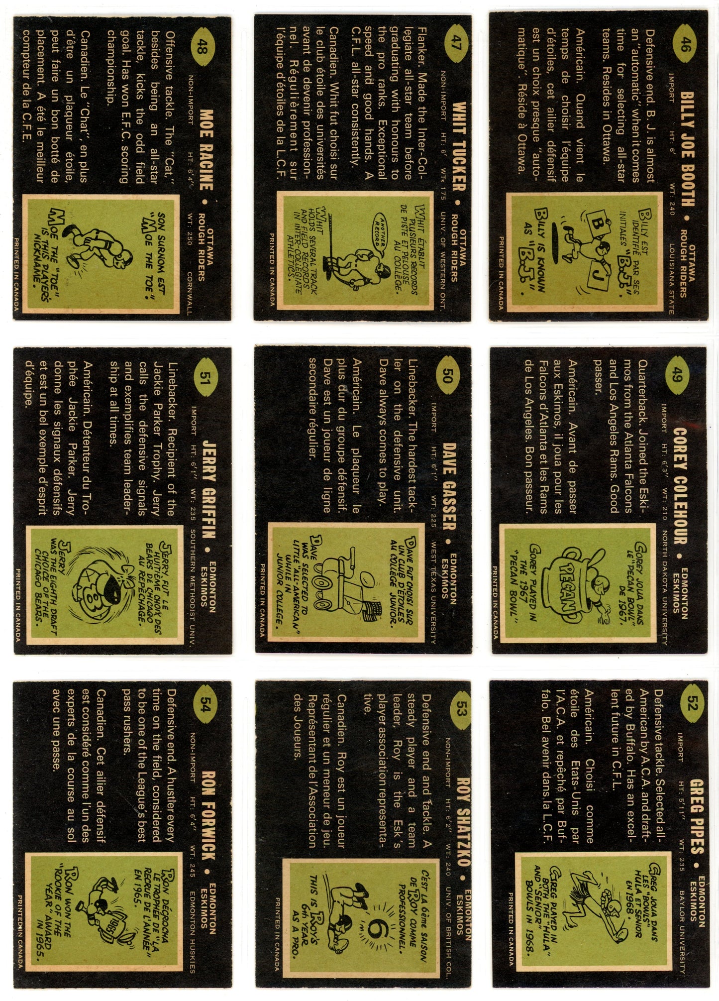 1970 OPC O-Pee-Chee CFL Football Complete Set (115 Cards) EX+ Marked Checklist