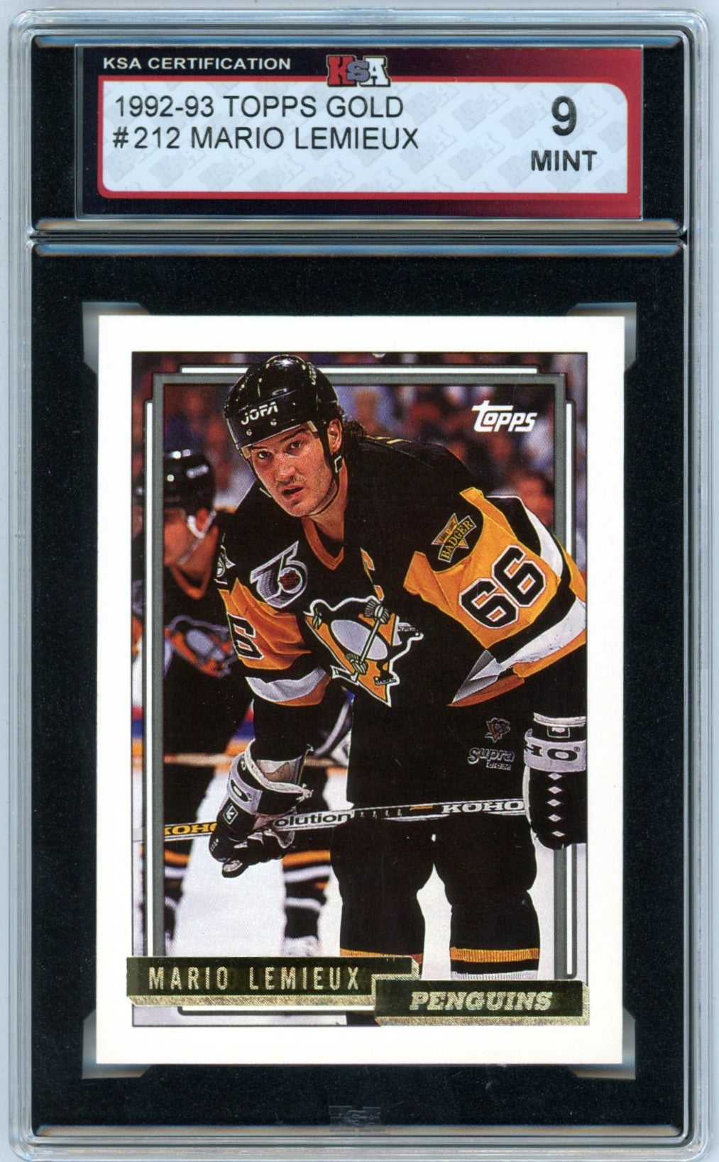 1992/93 Topps Gold Mario Lemieux #212 Graded Hockey Card KSA 9